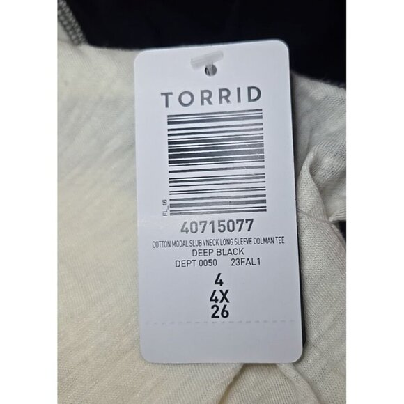 Torrid Cotton Modal Slub V-Neck Long Sleeve Dolman Tee - Picture 4 of 8